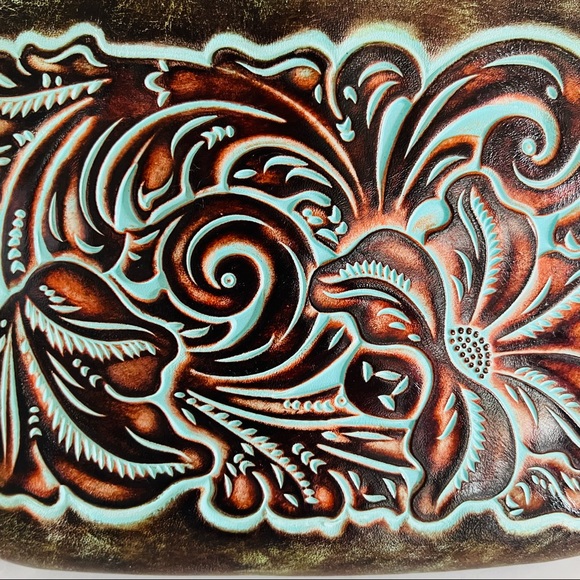 Patricia Nash Crossbody Bag Tooled Turquoise Stipes Sling Crossbody Bag - Picture 6 of 16